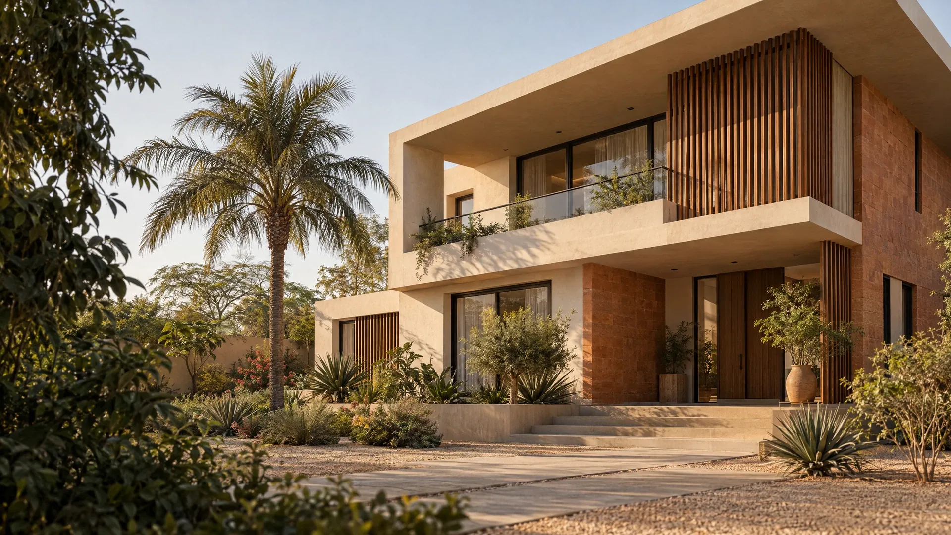 Projet de présentation de villa R+1 moderne à Diamniadio au Sénégal, avec terrasse ombragée